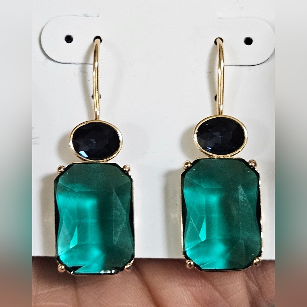 BELLA JACK SPARKLY  CRYSTALS TEAL GREEN BLUE GOLD PLATED HOOK EARRINGS NWT